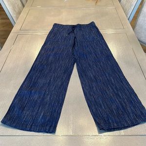 Athleta Linen Pants Cabo Wide Leg High Waist Blue Womens Size 8L